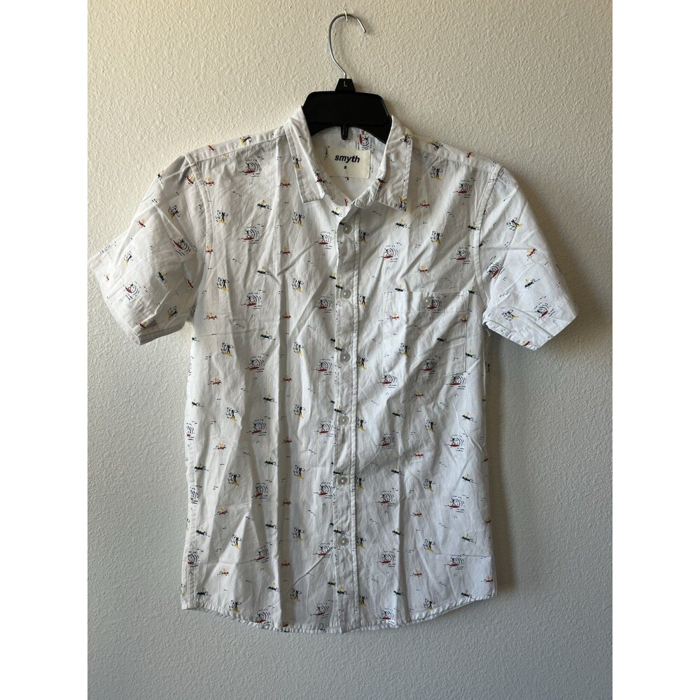Smyth Small Men’s White Button Down Polo With Surfers